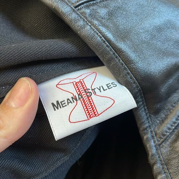 MEANA STYLES Black Faux Leather Hook Front Boned Corset Size 24” - Picture 5 of 9